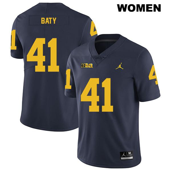 Women's NCAA Michigan Wolverines John Baty #41 Navy Jordan Brand Authentic Stitched Legend Football College Jersey HU25Y67KB